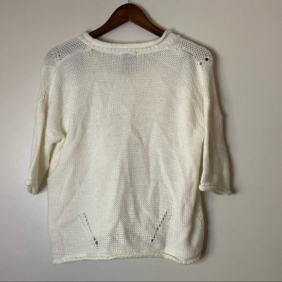 Open Knit Sweater Cropped Chunky Knit Slouchy Top Distressed Detail Size Medium - Picture 8 of 9